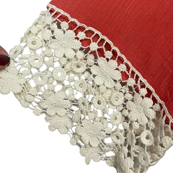 Umgee Orange Crinkle Shift Dress Cream Crochet Trim Medium - Picture 6 of 8